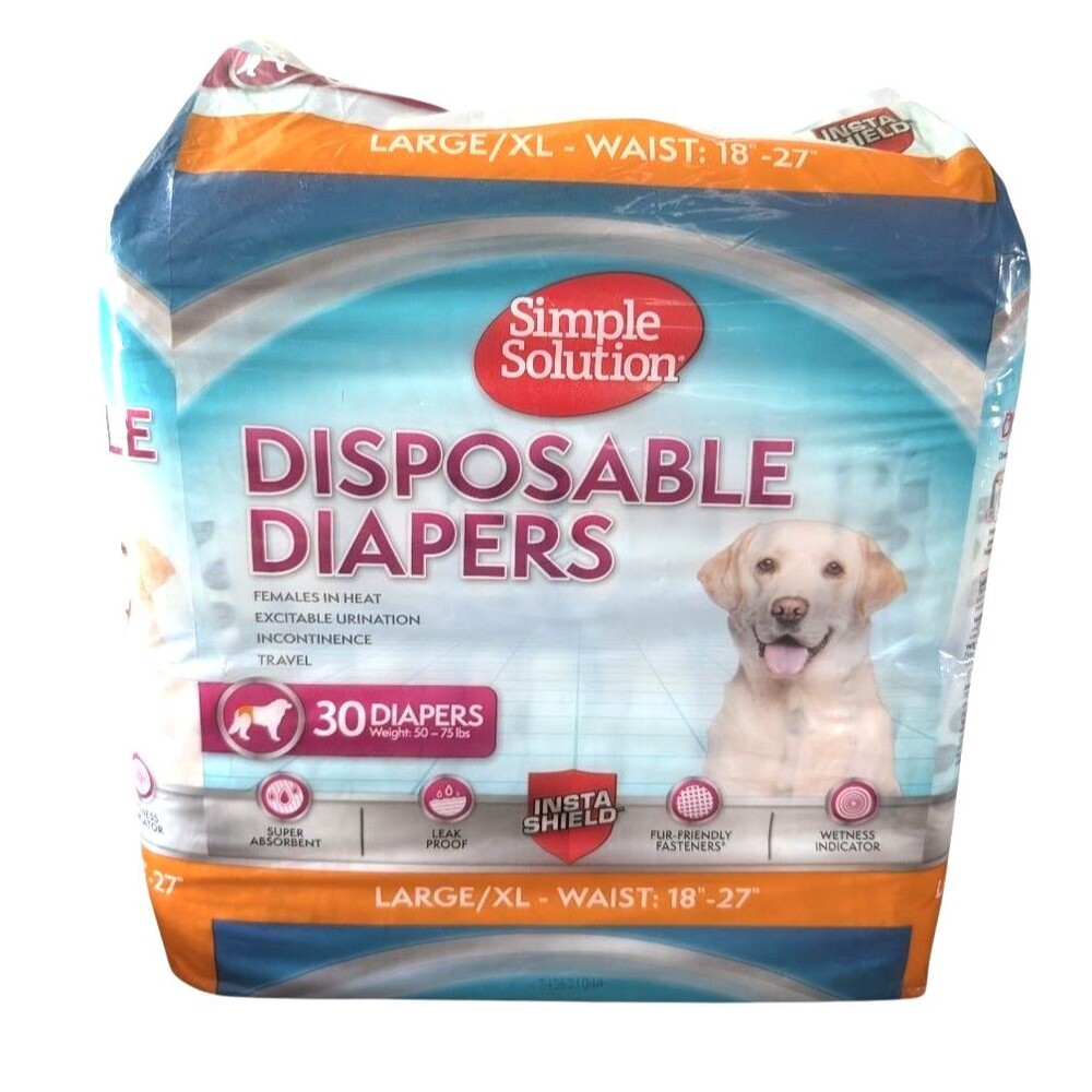 Disposable Dog Diapers for Female Dogs 50-75 lb Absorbent 18-27 Inch Waist 30 ct